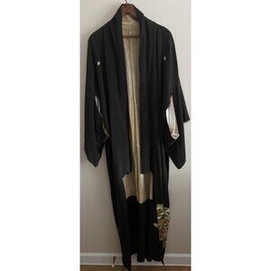 Antique 1920s Flapper Kimono  Robe Art Deco Japanese Floral Silk Hand-Stitched